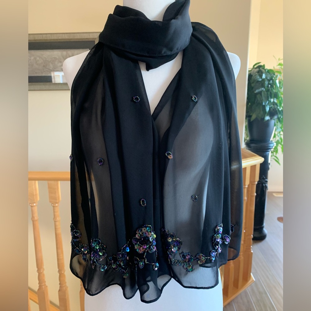 Silky beaded neck scarf